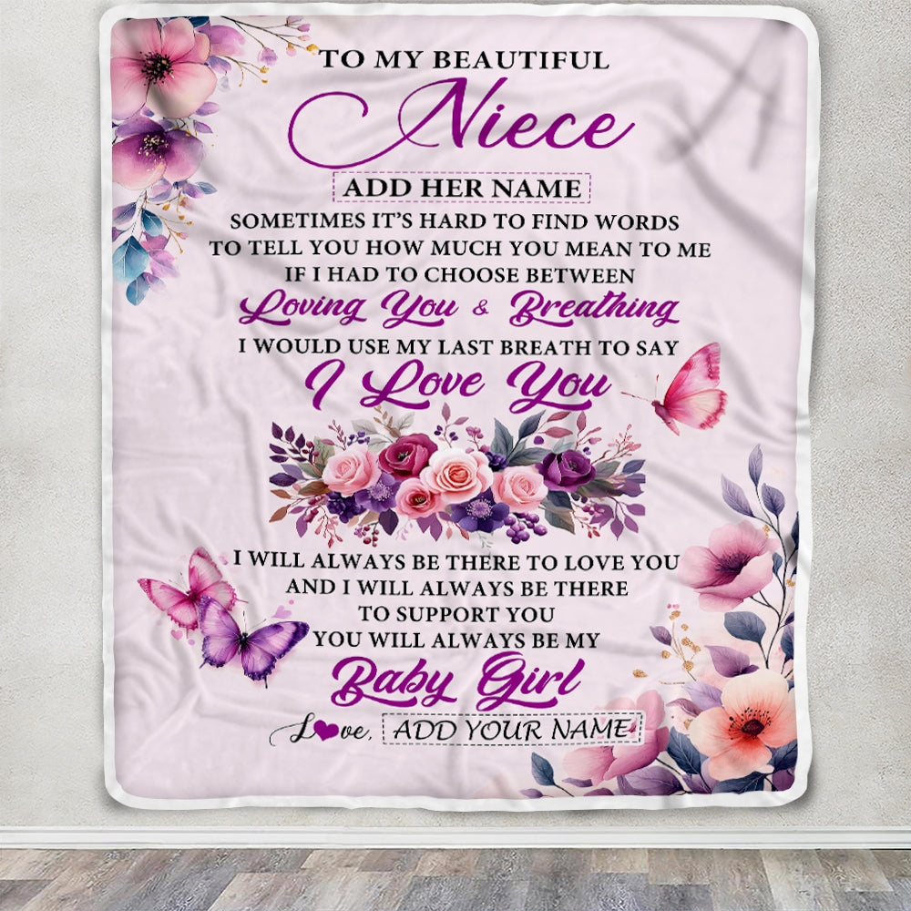 Personalized To My Niece Gifts From Aunt Auntie Blanket Purple Floral Loving You Birthday Gifts For Niece Graduation Christmas Custom Fleece Throw Blanket Shirt & Hoodie | siriusteestore