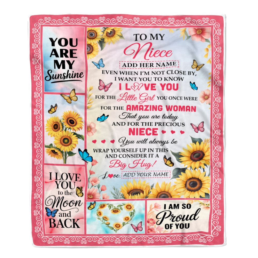 Personalized To My Niece Gifts From Aunt Auntie Blanket Sunflower Butterfly Amazing Niece Birthday Gift Valentines Graduation Christmas Custom Fleece Blanket | siriusteestore