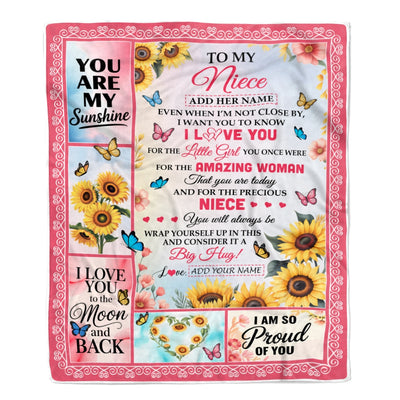 Personalized To My Niece Gifts From Aunt Auntie Blanket Sunflower Butterfly Amazing Niece Birthday Gift Valentines Graduation Christmas Custom Fleece Blanket | siriusteestore