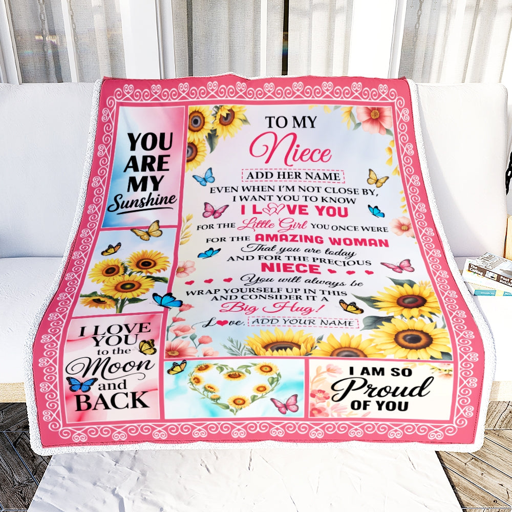 Personalized To My Niece Gifts From Aunt Auntie Blanket Sunflower Butterfly Amazing Niece Birthday Gift Valentines Graduation Christmas Custom Fleece Blanket | siriusteestore