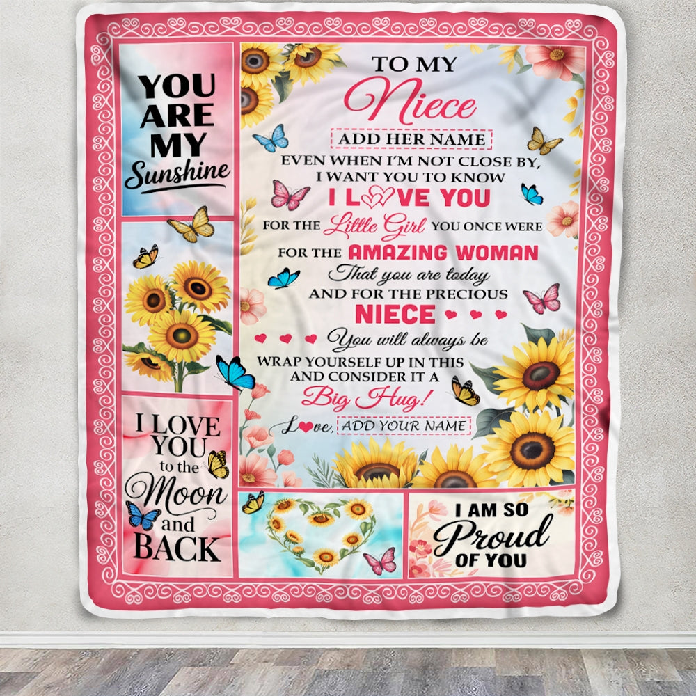 Personalized To My Niece Gifts From Aunt Auntie Blanket Sunflower Butterfly Amazing Niece Birthday Gift Valentines Graduation Christmas Custom Fleece Blanket | siriusteestore