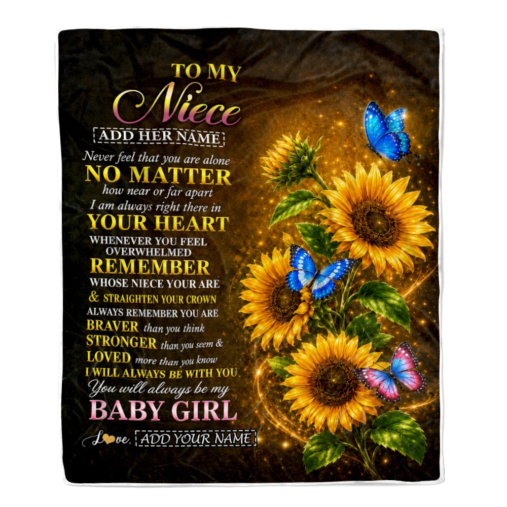 Personalized To My Niece Gifts From Aunt Auntie Blanket Sunflower Butterfly Inspirational Birthday Gift For Niece Graduation Christmas Custom Fleece Blanket | siriusteestore