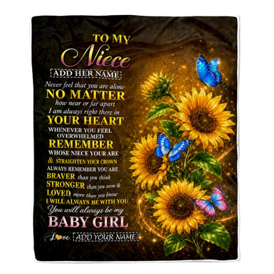 Personalized To My Niece Gifts From Aunt Auntie Blanket Sunflower Butterfly Inspirational Birthday Gift For Niece Graduation Christmas Custom Fleece Blanket | siriusteestore