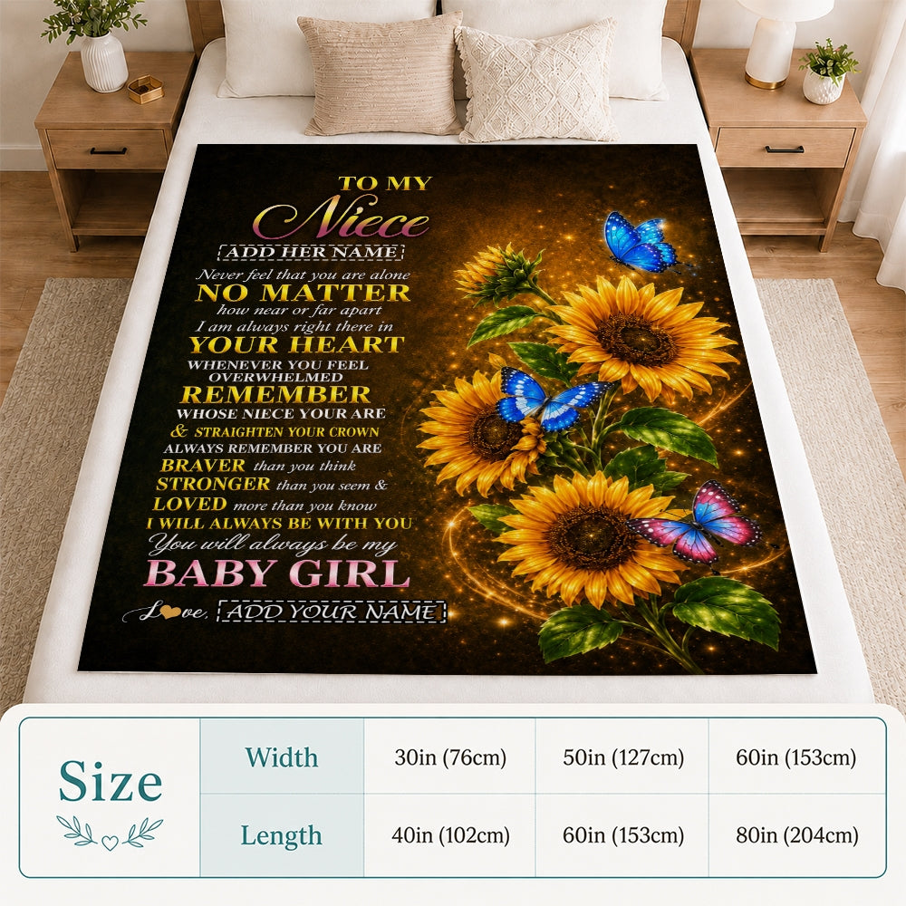 Personalized To My Niece Gifts From Aunt Auntie Blanket Sunflower Butterfly Inspirational Birthday Gift For Niece Graduation Christmas Custom Fleece Blanket | siriusteestore