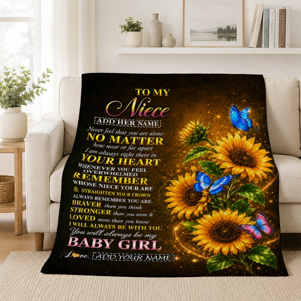Personalized To My Niece Gifts From Aunt Auntie Blanket Sunflower Butterfly Inspirational Birthday Gift For Niece Graduation Christmas Custom Fleece Blanket | siriusteestore