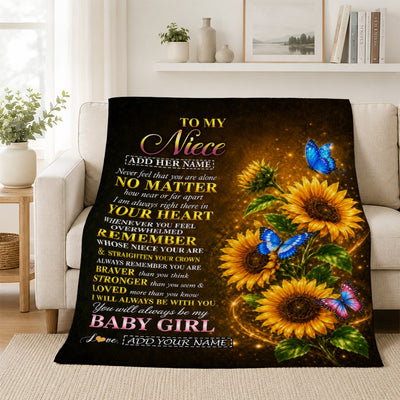 Personalized To My Niece Gifts From Aunt Auntie Blanket Sunflower Butterfly Inspirational Birthday Gift For Niece Graduation Christmas Custom Fleece Blanket | siriusteestore