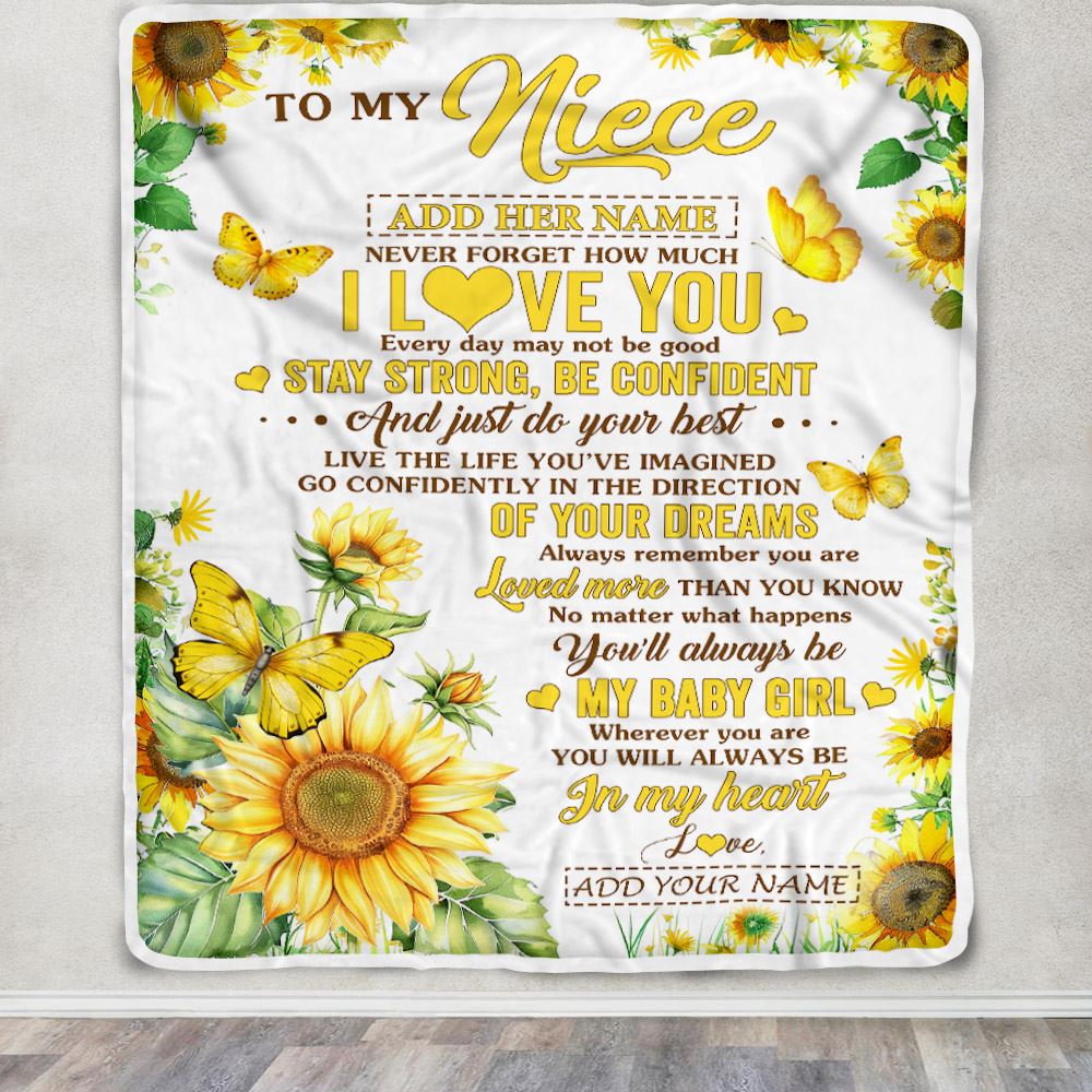Personalized To My Niece Gifts From Aunt Auntie Blanket Sunflower Never Forget How Much I Love You Niece Birthday Gifts Christmas Customized Fleece Blanket | siriusteestore