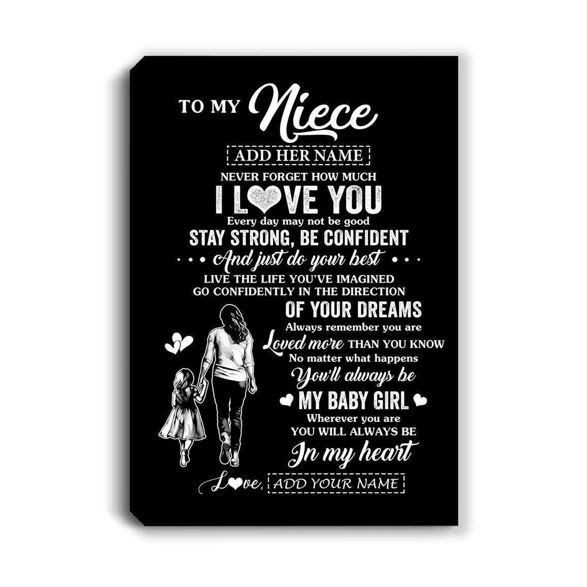 Personalized To My Niece Gifts From Aunt Auntie Canvas Never Forget How Much I Love You Niece Birthday Graduation Christmas Gift Custom Wall Art Framed Canvas | siriusteestore