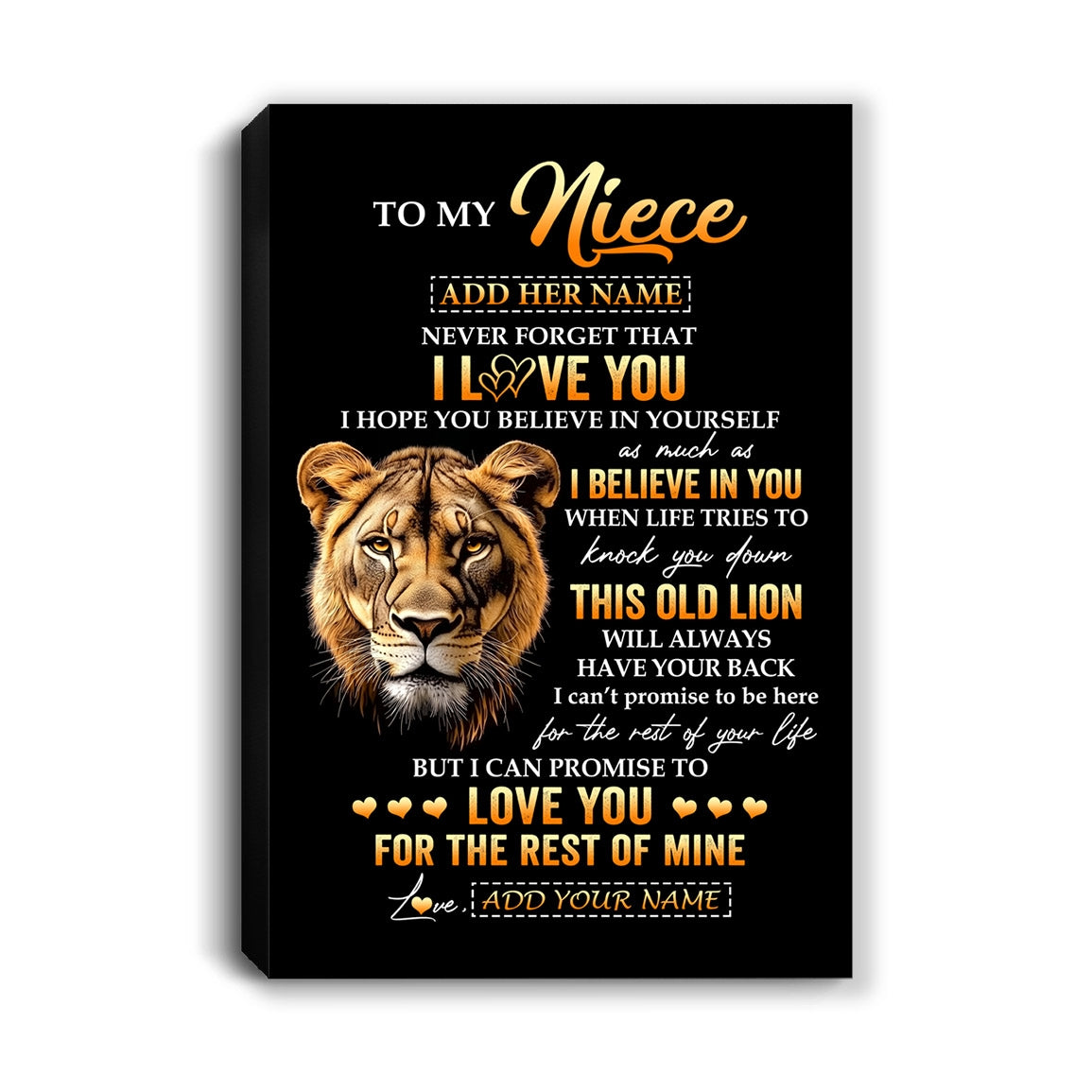 Personalized To My Niece Gifts From Aunt Auntie Canvas Old Lion Love You Niece Birthday Gifts Graduation Christmas Custom Wall Art Print Framed Canvas | siriusteestore
