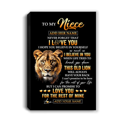 Personalized To My Niece Gifts From Aunt Auntie Canvas Old Lion Love You Niece Birthday Gifts Graduation Christmas Custom Wall Art Print Framed Canvas | siriusteestore