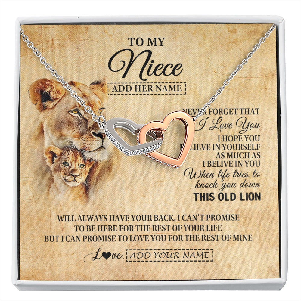 Interlocking Hearts Necklace Stainless Steel & Rose Gold Finish | 1 | Personalized To My Niece Gifts From Aunt Auntie Lion Necklace I Love You Niece Birthday Gifts From Aunt Graduation Christmas Custom Gift Box Message Card | siriusteestore.myshopify