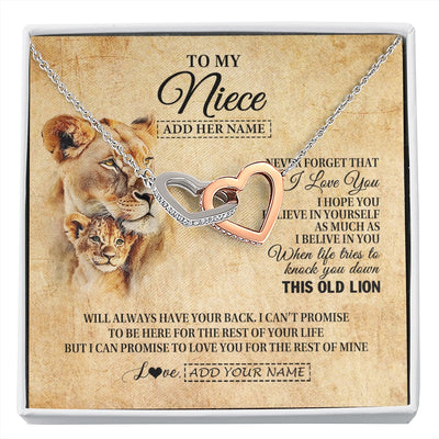 Interlocking Hearts Necklace Stainless Steel & Rose Gold Finish | 1 | Personalized To My Niece Gifts From Aunt Auntie Lion Necklace I Love You Niece Birthday Gifts From Aunt Graduation Christmas Custom Gift Box Message Card | siriusteestore.myshopify