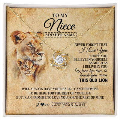 Love Knot Necklace 18K Yellow Gold Finish | 1 | Personalized To My Niece Gifts From Aunt Auntie Lion Necklace I Love You Niece Birthday Gifts From Aunt Graduation Christmas Custom Gift Box Message Card | siriusteestore.myshopify