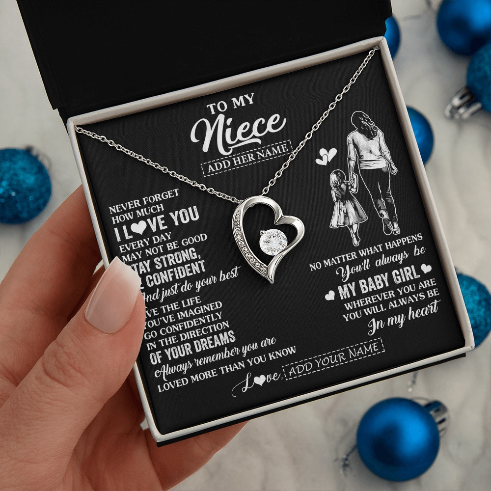 Forever Love Necklace 14K White Gold Finish | 2 | Personalized To My Niece Gifts From Aunt Auntie Necklace Never Forget How Much I Love You Niece Birthday Graduation Christmas Custom Gift Box Message Card | https://siriusteestore.