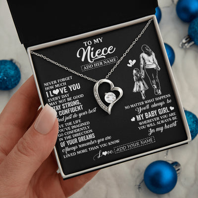 Forever Love Necklace 14K White Gold Finish | 2 | Personalized To My Niece Gifts From Aunt Auntie Necklace Never Forget How Much I Love You Niece Birthday Graduation Christmas Custom Gift Box Message Card | https://siriusteestore.