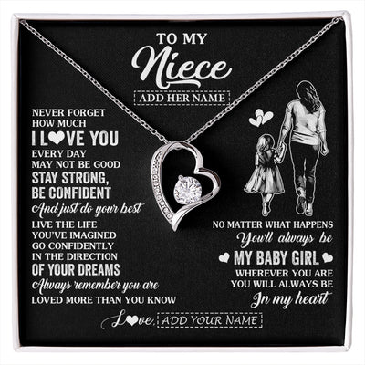 Forever Love Necklace 14K White Gold Finish | 1 | Personalized To My Niece Gifts From Aunt Auntie Necklace Never Forget How Much I Love You Niece Birthday Graduation Christmas Custom Gift Box Message Card | https://siriusteestore.