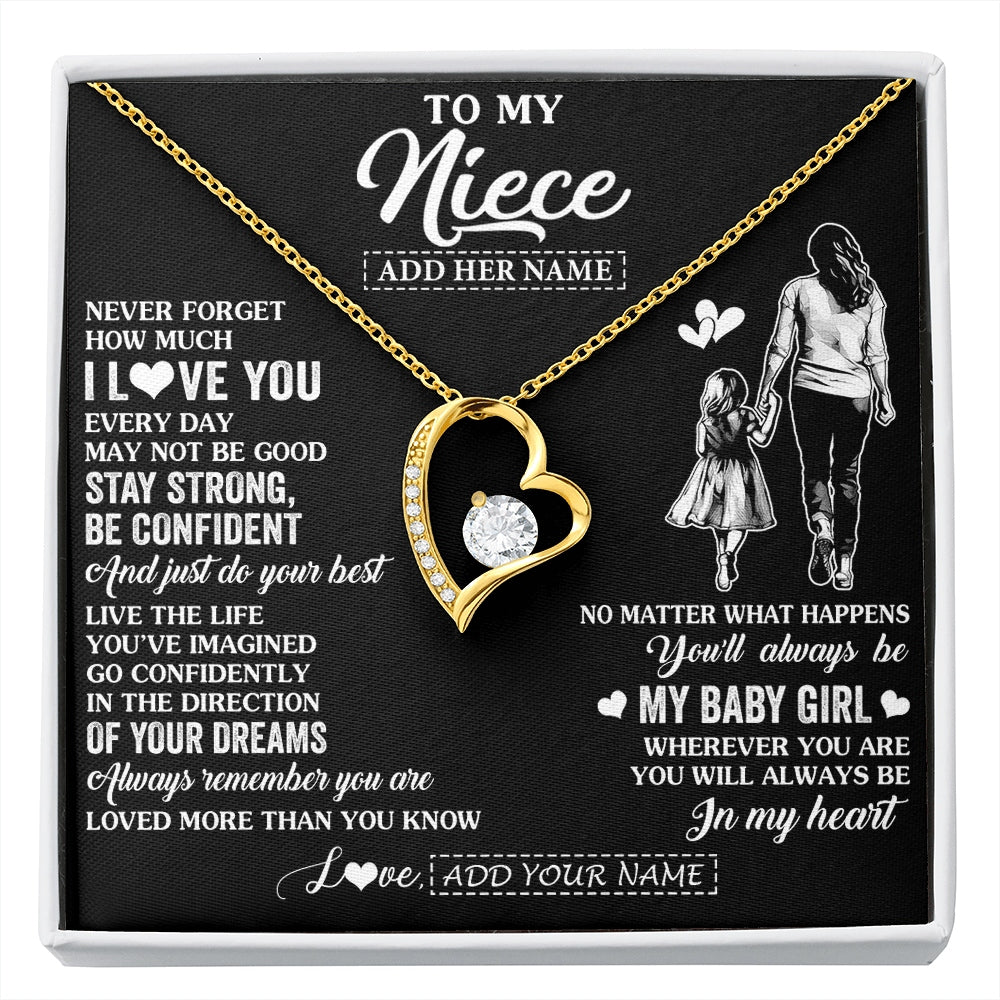 Forever Love Necklace 18K Yellow Gold Finish | 1 | Personalized To My Niece Gifts From Aunt Auntie Necklace Never Forget How Much I Love You Niece Birthday Graduation Christmas Custom Gift Box Message Card | https://siriusteestore.