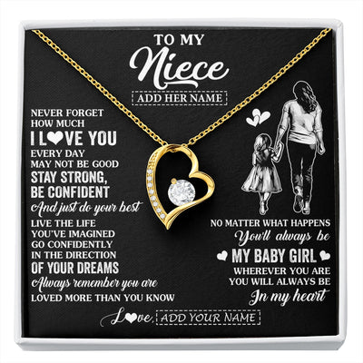 Forever Love Necklace 18K Yellow Gold Finish | 1 | Personalized To My Niece Gifts From Aunt Auntie Necklace Never Forget How Much I Love You Niece Birthday Graduation Christmas Custom Gift Box Message Card | https://siriusteestore.