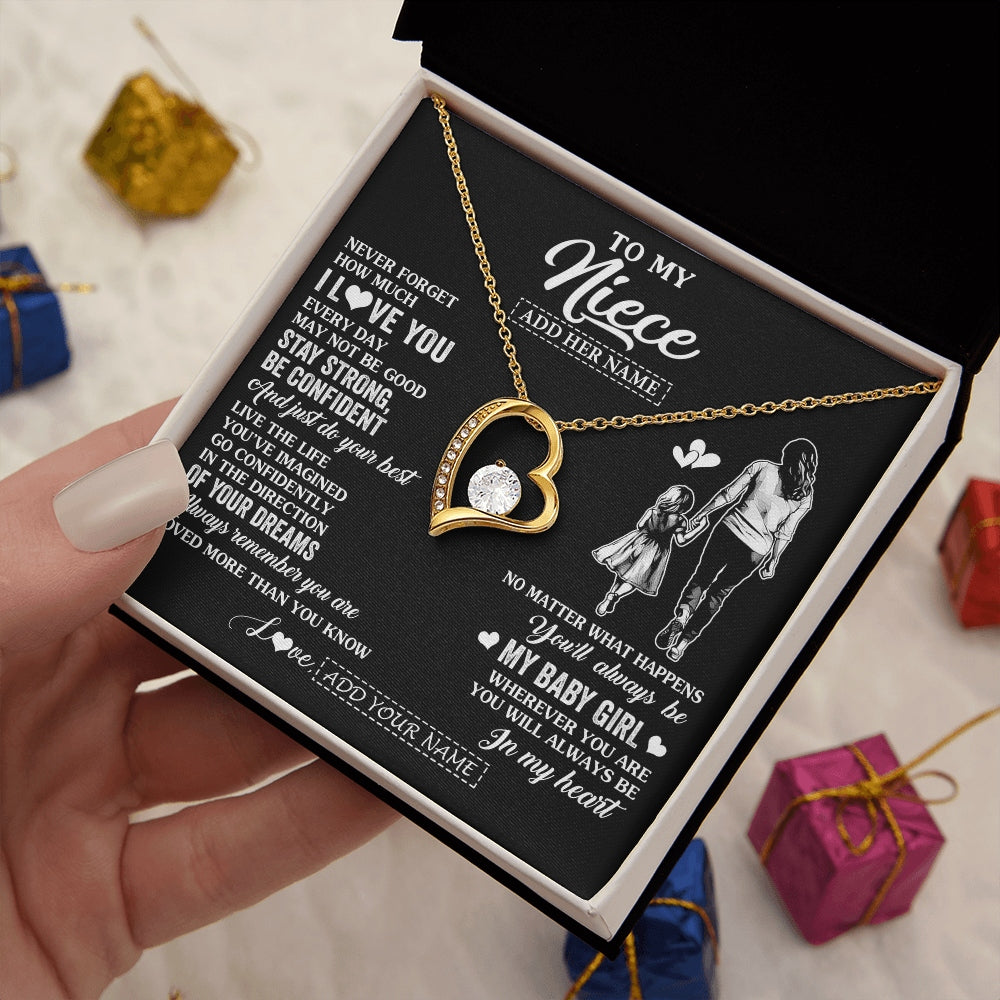 Forever Love Necklace 18K Yellow Gold Finish | 2 | Personalized To My Niece Gifts From Aunt Auntie Necklace Never Forget How Much I Love You Niece Birthday Graduation Christmas Custom Gift Box Message Card | https://siriusteestore.