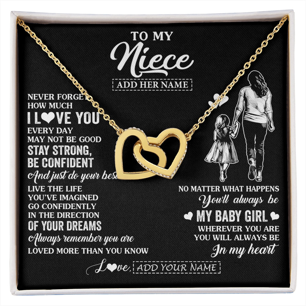 Interlocking Hearts Necklace 18K Yellow Gold Finish | 1 | Personalized To My Niece Gifts From Aunt Auntie Necklace Never Forget How Much I Love You Niece Birthday Graduation Christmas Custom Gift Box Message Card | https://siriusteestore.