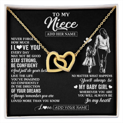 Interlocking Hearts Necklace 18K Yellow Gold Finish | 1 | Personalized To My Niece Gifts From Aunt Auntie Necklace Never Forget How Much I Love You Niece Birthday Graduation Christmas Custom Gift Box Message Card | https://siriusteestore.