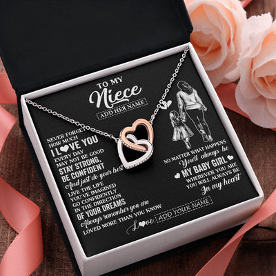 Interlocking Hearts Necklace Stainless Steel & Rose Gold Finish | 2 | Personalized To My Niece Gifts From Aunt Auntie Necklace Never Forget How Much I Love You Niece Birthday Graduation Christmas Custom Gift Box Message Card | https://siriusteestore.