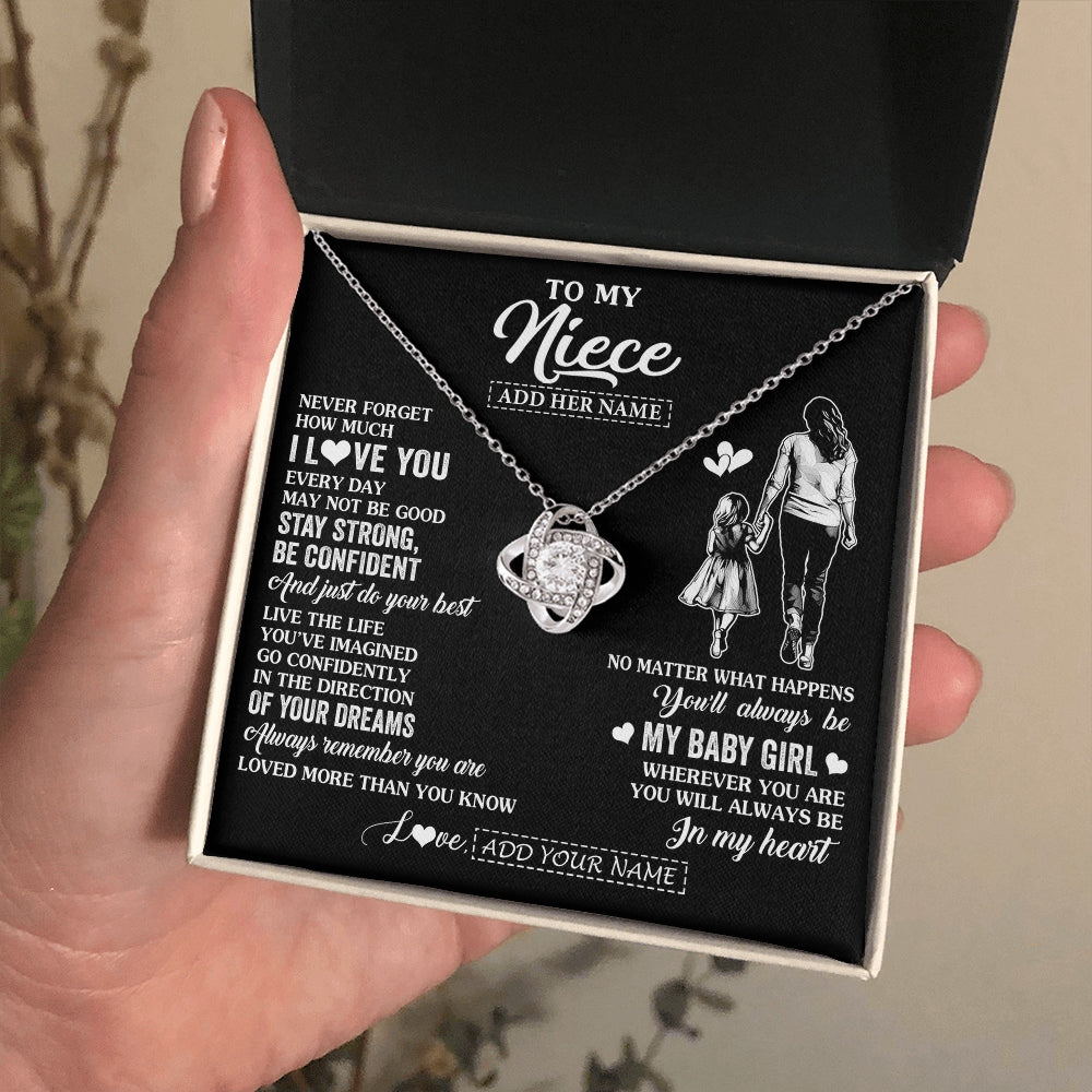 Love Knot Necklace 14K White Gold Finish | 2 | Personalized To My Niece Gifts From Aunt Auntie Necklace Never Forget How Much I Love You Niece Birthday Graduation Christmas Custom Gift Box Message Card | https://siriusteestore.