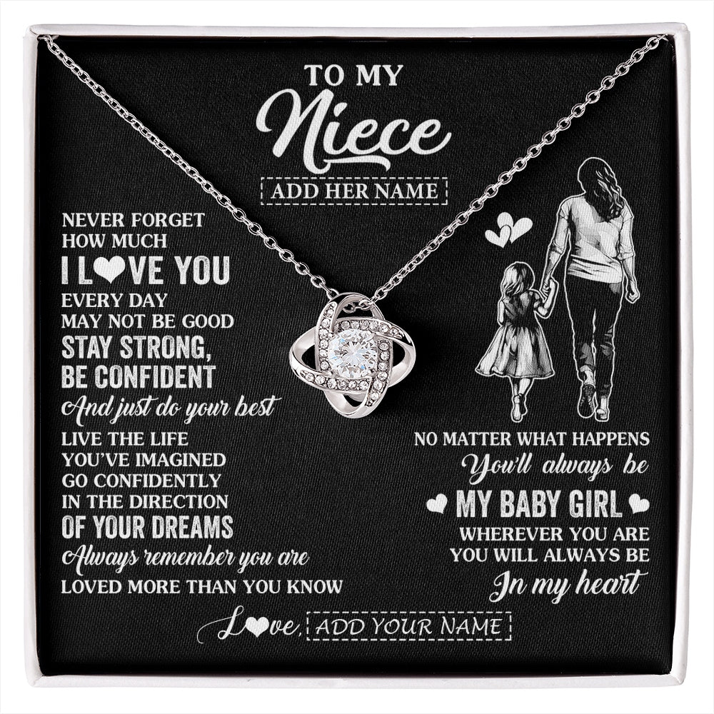 Love Knot Necklace 14K White Gold Finish | 1 | Personalized To My Niece Gifts From Aunt Auntie Necklace Never Forget How Much I Love You Niece Birthday Graduation Christmas Custom Gift Box Message Card | https://siriusteestore.