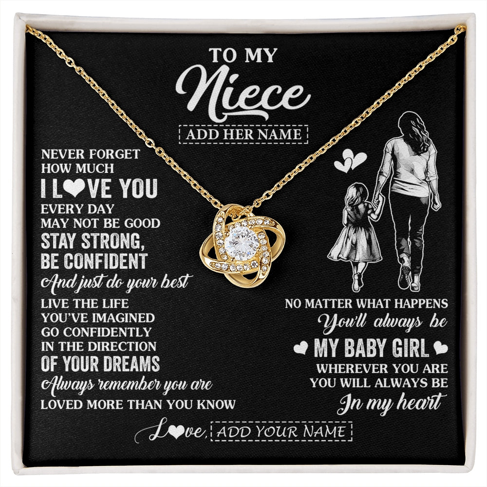 Love Knot Necklace 18K Yellow Gold Finish | 1 | Personalized To My Niece Gifts From Aunt Auntie Necklace Never Forget How Much I Love You Niece Birthday Graduation Christmas Custom Gift Box Message Card | https://siriusteestore.