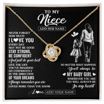 Love Knot Necklace 18K Yellow Gold Finish | 1 | Personalized To My Niece Gifts From Aunt Auntie Necklace Never Forget How Much I Love You Niece Birthday Graduation Christmas Custom Gift Box Message Card | https://siriusteestore.