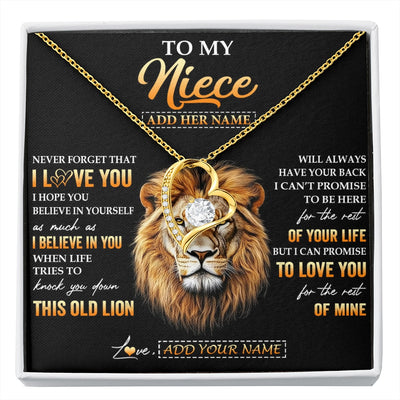 Forever Love Necklace 18K Yellow Gold Finish | 1 | Personalized To My Niece Gifts From Aunt Auntie Necklace Old Lion Love You Niece Birthday Gifts Graduation Christmas Customized Gift Box Message Card | siriusteestore.myshopify