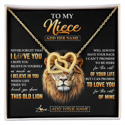 Interlocking Hearts Necklace 18K Yellow Gold Finish | 1 | Personalized To My Niece Gifts From Aunt Auntie Necklace Old Lion Love You Niece Birthday Gifts Graduation Christmas Customized Gift Box Message Card | siriusteestore.myshopify