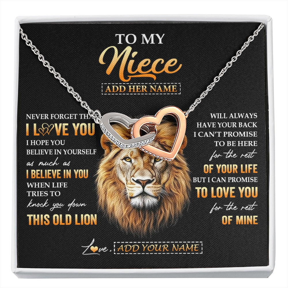 Interlocking Hearts Necklace Stainless Steel & Rose Gold Finish | 1 | Personalized To My Niece Gifts From Aunt Auntie Necklace Old Lion Love You Niece Birthday Gifts Graduation Christmas Customized Gift Box Message Card | siriusteestore.myshopify
