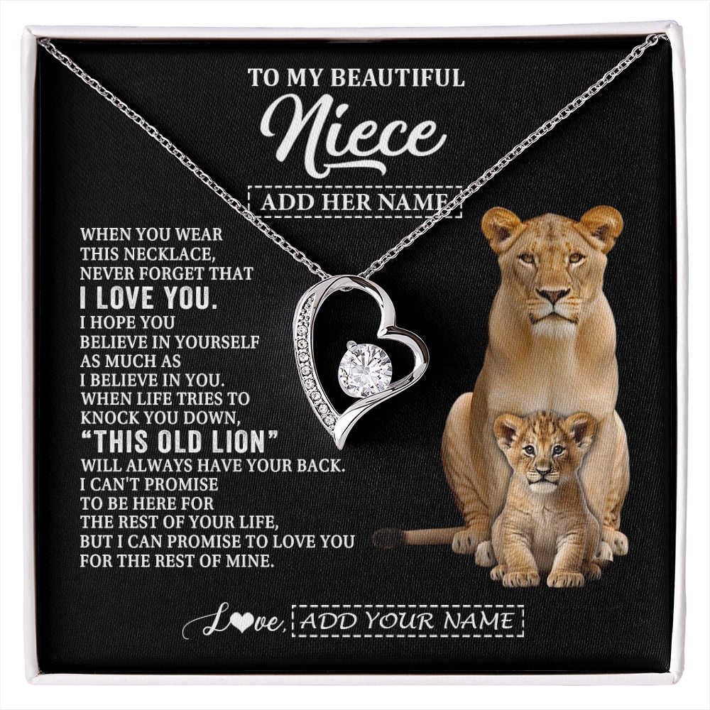 Forever Love Necklace 14K White Gold Finish | 1 | Personalized To My Niece Gifts From Aunt Auntie Necklace This Old Lion Love You Niece Birthday Gifts Graduation Christmas Jewelry Custom Gift Box Message Card | https://siriusteestore.