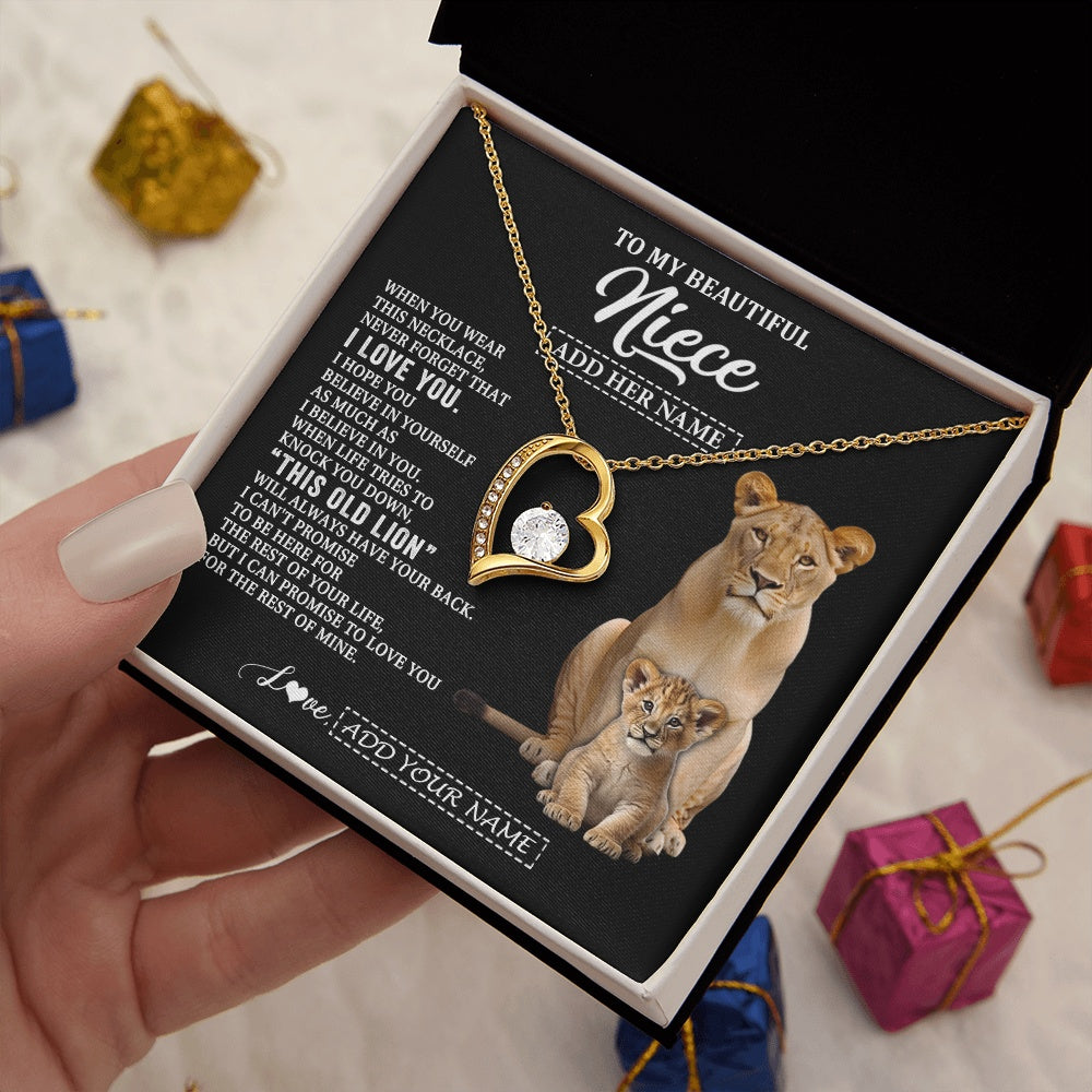 Forever Love Necklace 18K Yellow Gold Finish | 2 | Personalized To My Niece Gifts From Aunt Auntie Necklace This Old Lion Love You Niece Birthday Gifts Graduation Christmas Jewelry Custom Gift Box Message Card | https://siriusteestore.