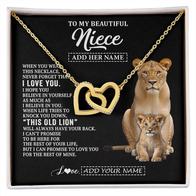 Interlocking Hearts Necklace 18K Yellow Gold Finish | 1 | Personalized To My Niece Gifts From Aunt Auntie Necklace This Old Lion Love You Niece Birthday Gifts Graduation Christmas Jewelry Custom Gift Box Message Card | https://siriusteestore.