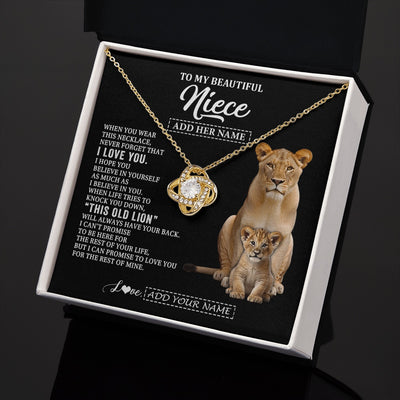 Love Knot Necklace 18K Yellow Gold Finish | 2 | Personalized To My Niece Gifts From Aunt Auntie Necklace This Old Lion Love You Niece Birthday Gifts Graduation Christmas Jewelry Custom Gift Box Message Card | https://siriusteestore.