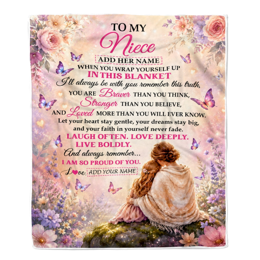Personalized To My Niece Gifts From Aunt Blanket Inspirational Message Purple Butterfly Birthday Gifts For Girlsniece Graduation Christmas Fleece Blanket | siriusteestore