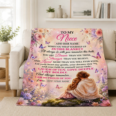 Personalized To My Niece Gifts From Aunt Blanket Inspirational Message Purple Butterfly Birthday Gifts For Girlsniece Graduation Christmas Fleece Blanket | siriusteestore