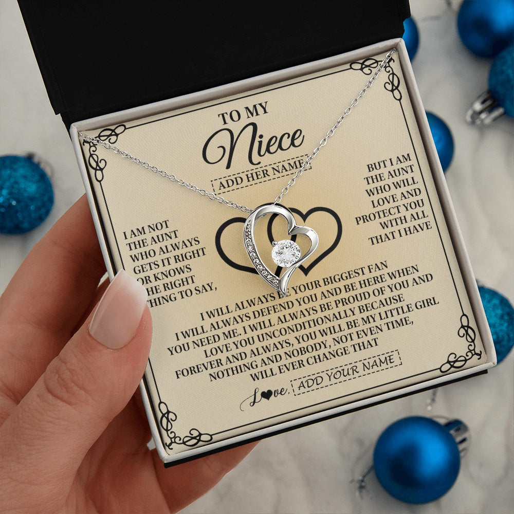 Forever Love Necklace 14K White Gold Finish | 2 | Personalized To My Niece Gifts From Aunt Niece Birthday Gifts Jewelry For Women Aunt Niece Pendant Necklace Christmas Custom Gift Box Message Card | https://siriusteestore.