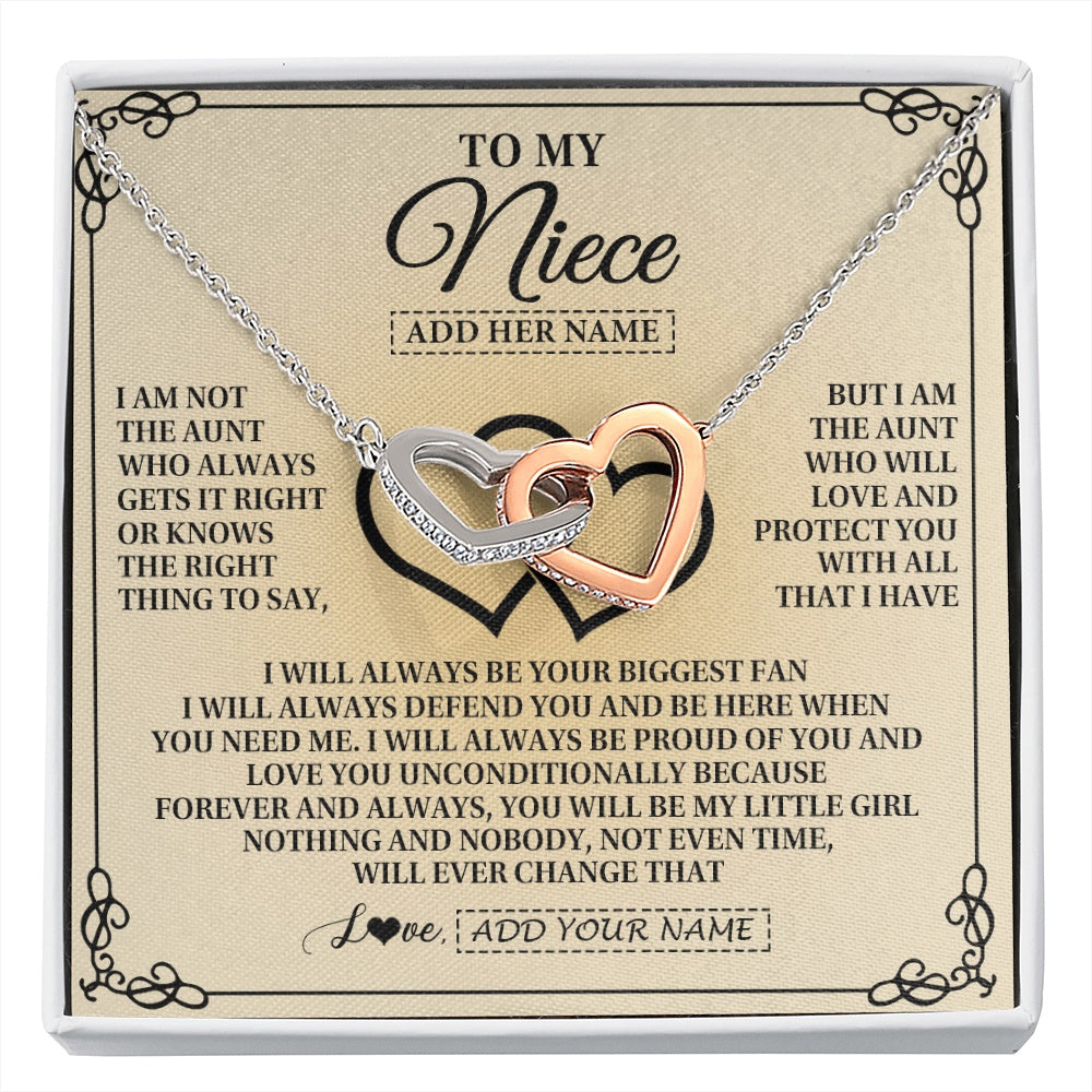 Interlocking Hearts Necklace Stainless Steel & Rose Gold Finish | 1 | Personalized To My Niece Gifts From Aunt Niece Birthday Gifts Jewelry For Women Aunt Niece Pendant Necklace Christmas Custom Gift Box Message Card | https://siriusteestore.