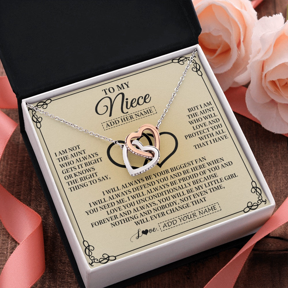 Interlocking Hearts Necklace Stainless Steel & Rose Gold Finish | 2 | Personalized To My Niece Gifts From Aunt Niece Birthday Gifts Jewelry For Women Aunt Niece Pendant Necklace Christmas Custom Gift Box Message Card | https://siriusteestore.
