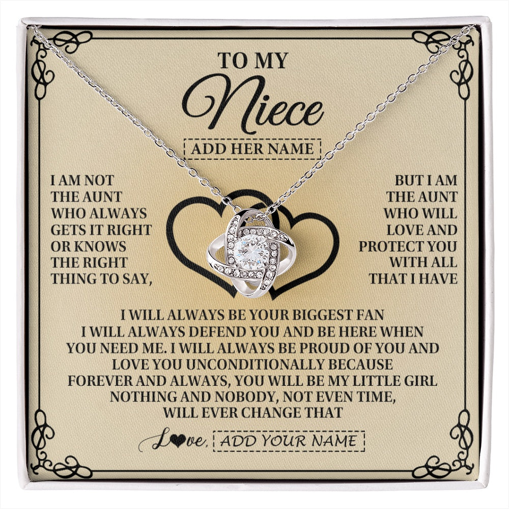 Love Knot Necklace 14K White Gold Finish | 1 | Personalized To My Niece Gifts From Aunt Niece Birthday Gifts Jewelry For Women Aunt Niece Pendant Necklace Christmas Custom Gift Box Message Card | https://siriusteestore.