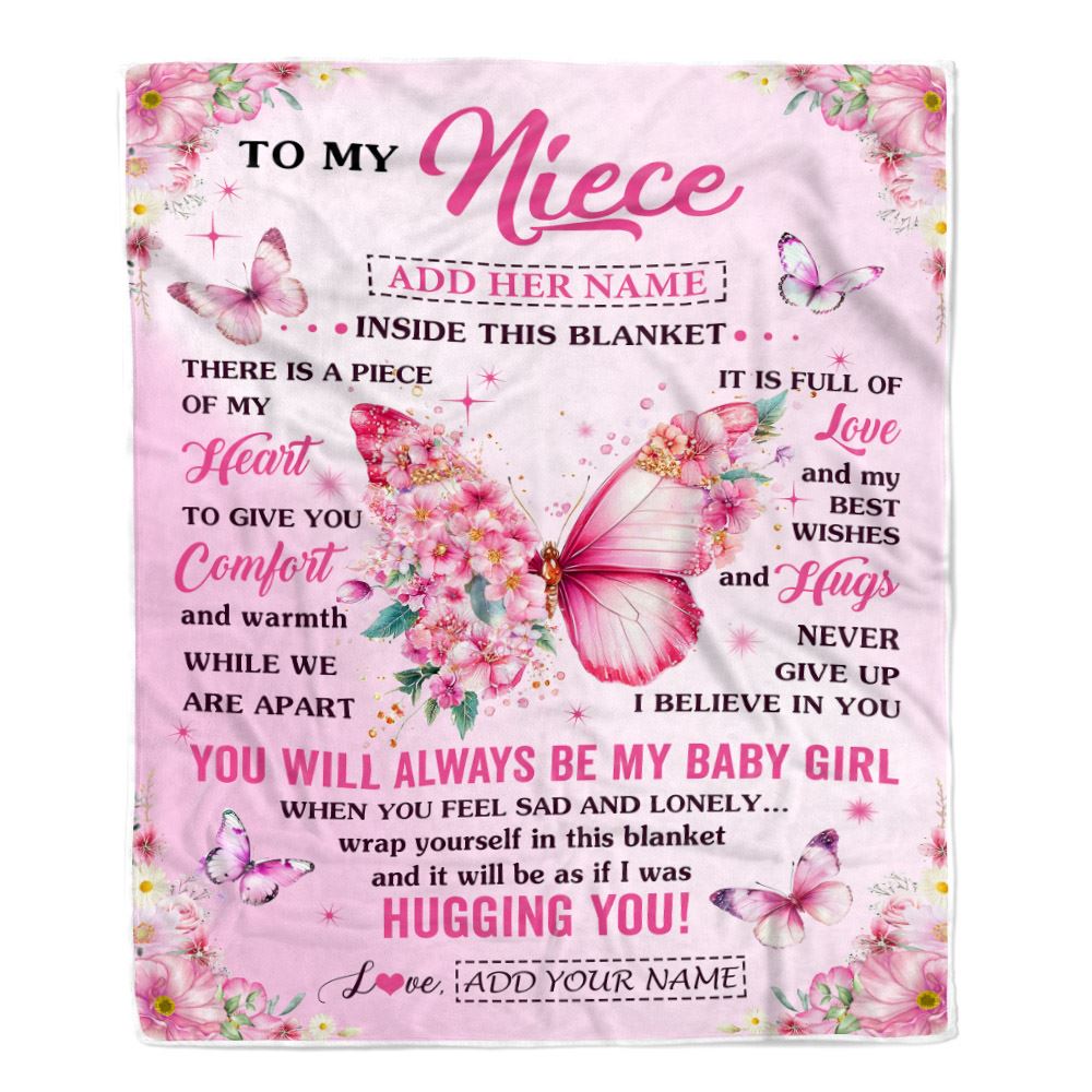 Personalized To My Niece Gifts From Aunt Uncle Auntie Blanket Floral Butterfly Birthday Gifts For Niece Graduation Christmas Customized Fleece Throw Blanket | siriusteestore