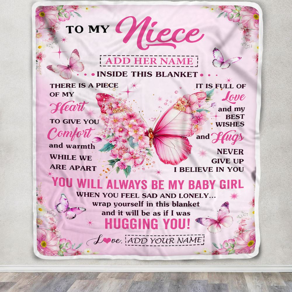 Personalized To My Niece Gifts From Aunt Uncle Auntie Blanket Floral Butterfly Birthday Gifts For Niece Graduation Christmas Customized Fleece Throw Blanket | siriusteestore