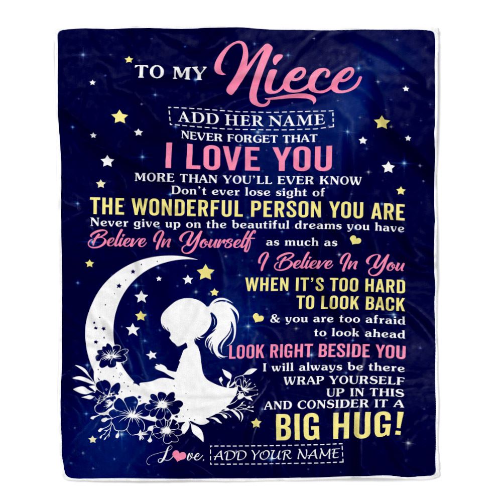 Personalized To My Niece Gifts From Aunt Uncle Auntie Blanket Floral Moon Birthday Gifts For Niece Graduation Wedding Christmas Customized Fleece Blanket | siriusteestore