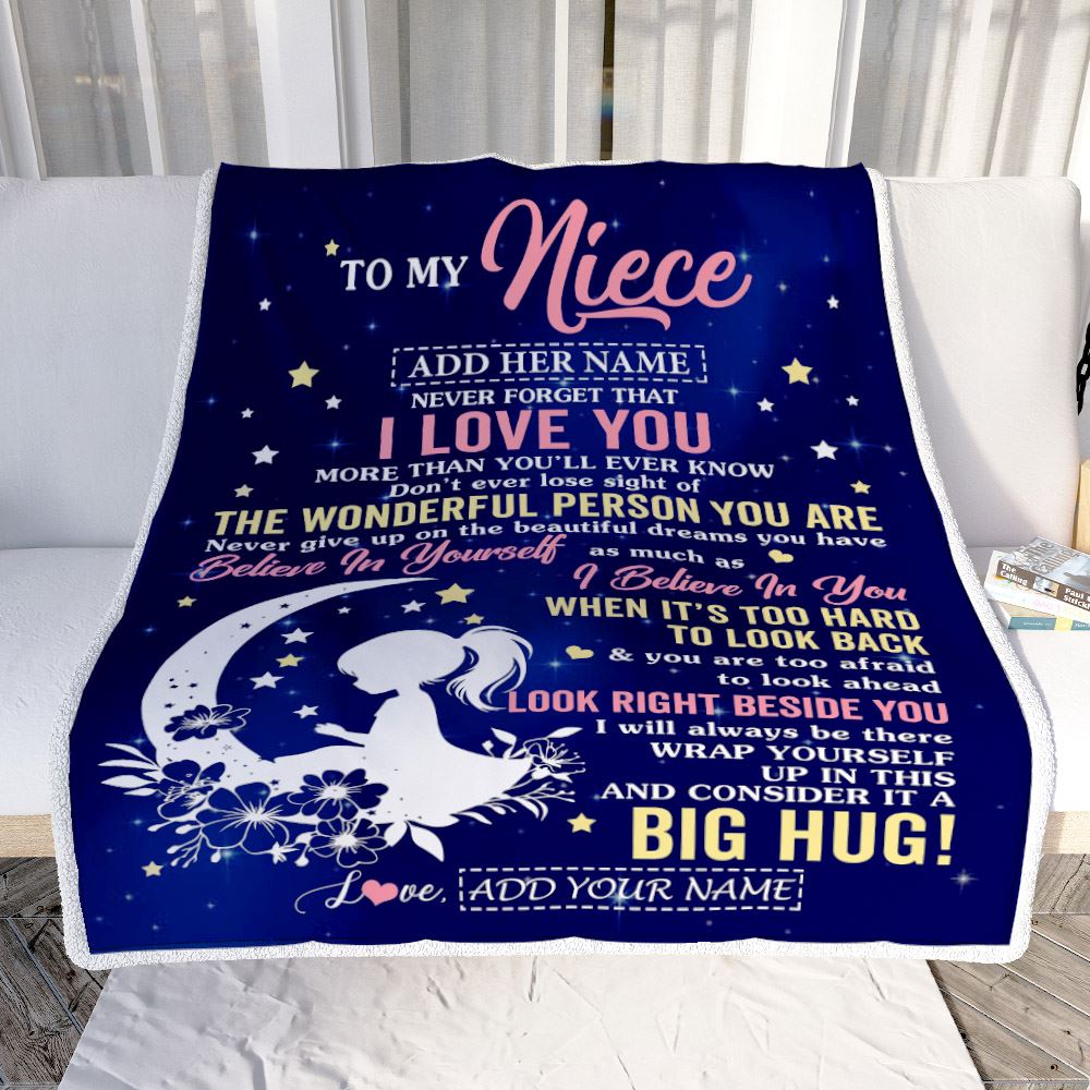 Personalized To My Niece Gifts From Aunt Uncle Auntie Blanket Floral Moon Birthday Gifts For Niece Graduation Wedding Christmas Customized Fleece Blanket | siriusteestore