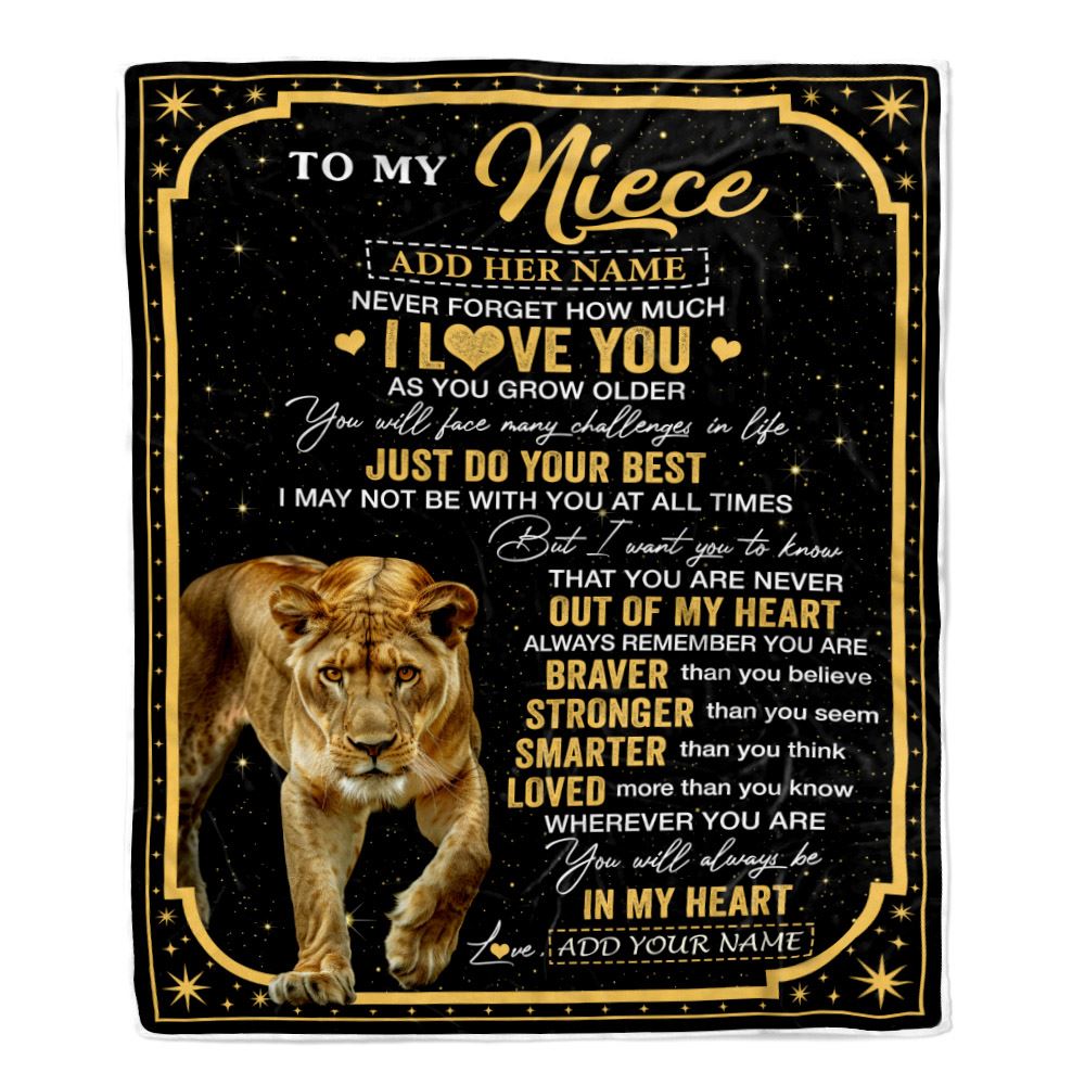 Personalized To My Niece Gifts From Aunt Uncle Auntie Blanket Lion I Love You Graduation Birthday Gifts For Niece Christmas Customized Fleece Throw Blanket | siriusteestore