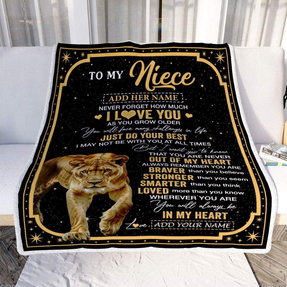 Personalized To My Niece Gifts From Aunt Uncle Auntie Blanket Lion I Love You Graduation Birthday Gifts For Niece Christmas Customized Fleece Throw Blanket | siriusteestore