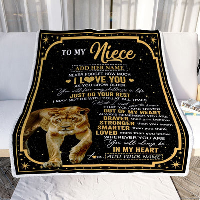 Personalized To My Niece Gifts From Aunt Uncle Auntie Blanket Lion I Love You Graduation Birthday Gifts For Niece Christmas Customized Fleece Throw Blanket | siriusteestore